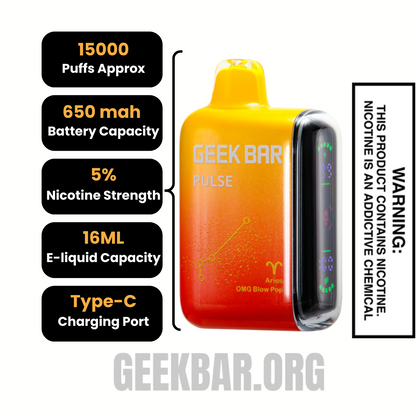 Aries OMG Blow Pop Geek Bar Pulse Vape Specifications