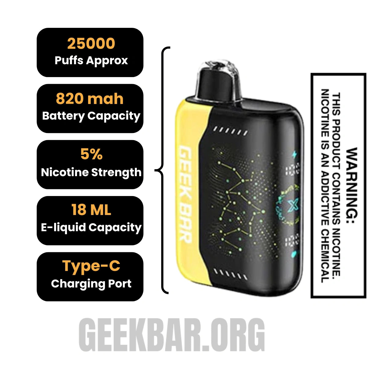 Banana Taffy Freeze Geek Bar Pulse X Disposable Vape Specifications