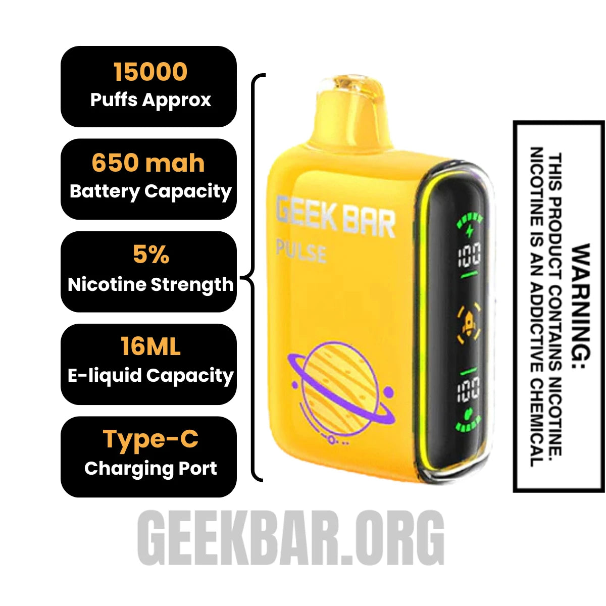 Banana Ice Cream Geek Bar Pulse Vape Specifications