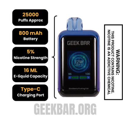 Blackberry Fcuking Fab Geek Bar Skyview Disposable Vape Specifications