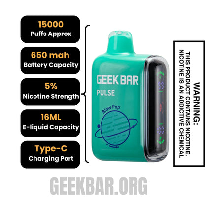 Blow Pop Geek Bar Pulse Disposable Vape Specifications