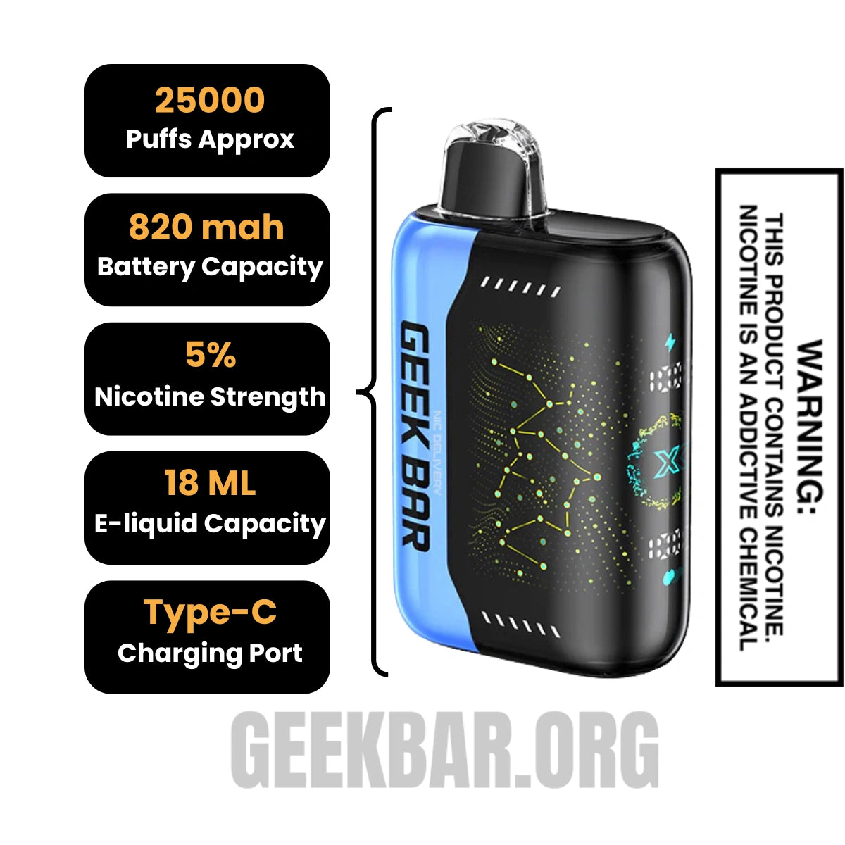 Blue Rancher Geek Bar Pulse X Disposable Vape Specifications