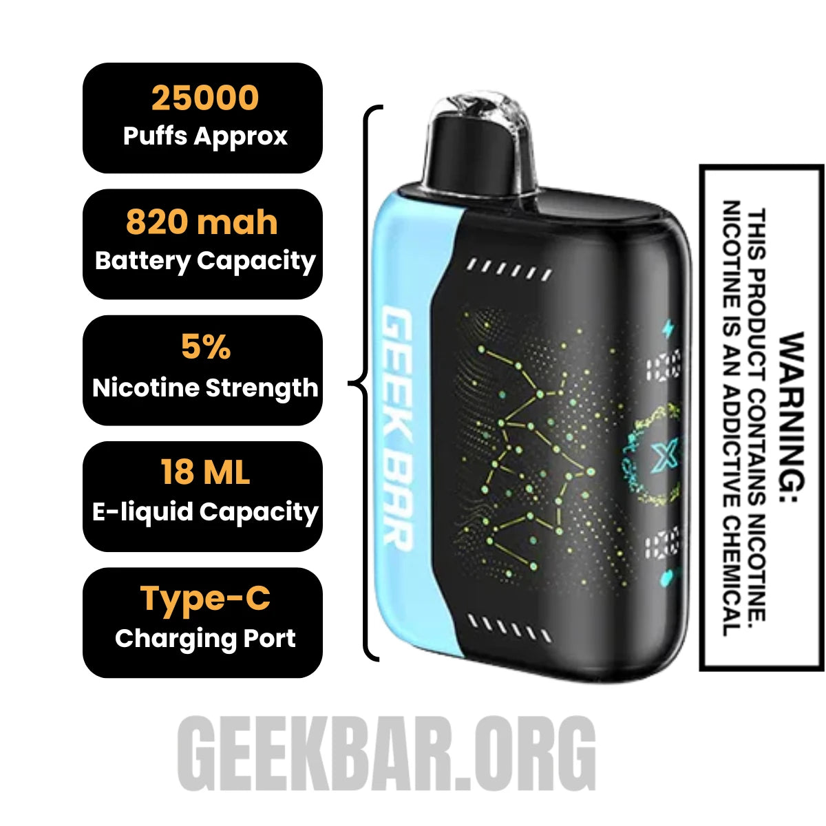 Blue Razz Ice Geek Bar Pulse X Disposable Vape Specifications