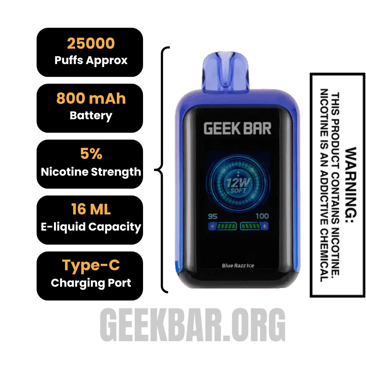 Blue Razz Ice Geek Bar Skyview Disposable Vape Specifications