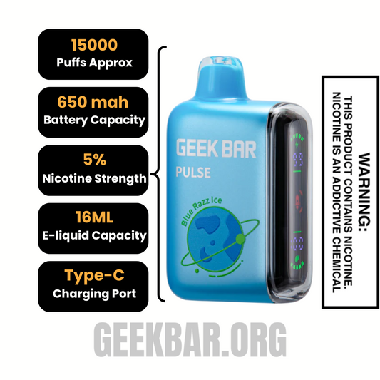 Blue Razz Ice Geek Bar Pulse Vape Specifications