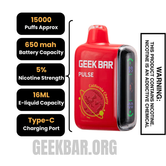 California Cherry Geek Bar Pulse Disposable Vape Specifications