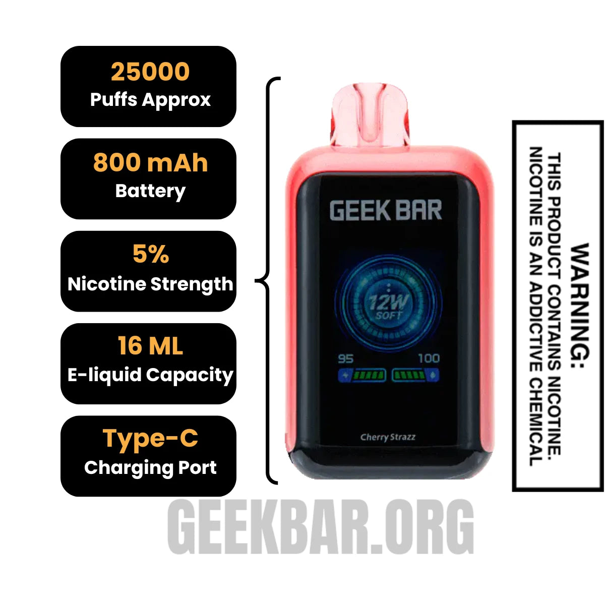 Cherry Strazz Geek Bar Skyview Disposable Vape Specifications