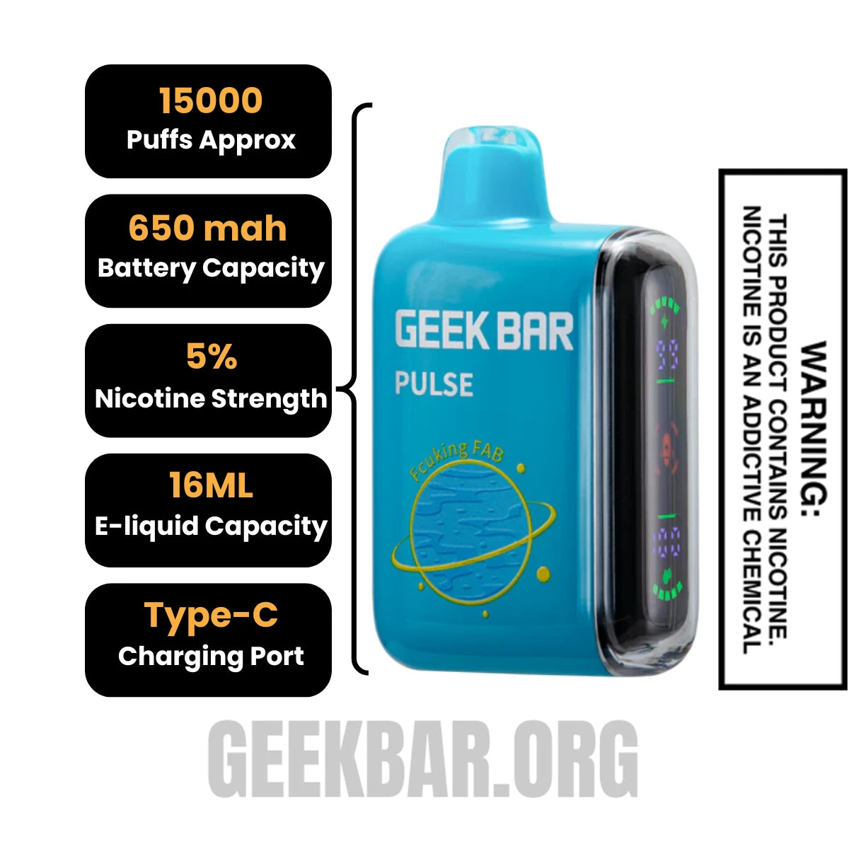  Fcuking FAB Geek Bar Pulse Disposable Vape Specification