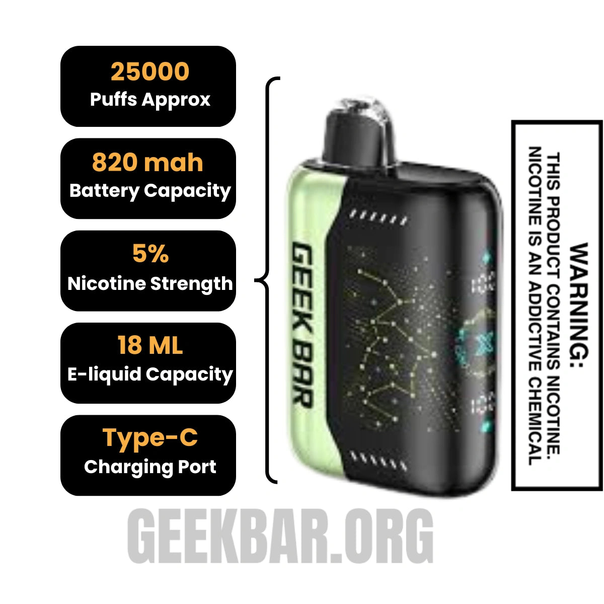 Grapefruit Refresher Geek Bar Pulse X Disposable Vape Specifications