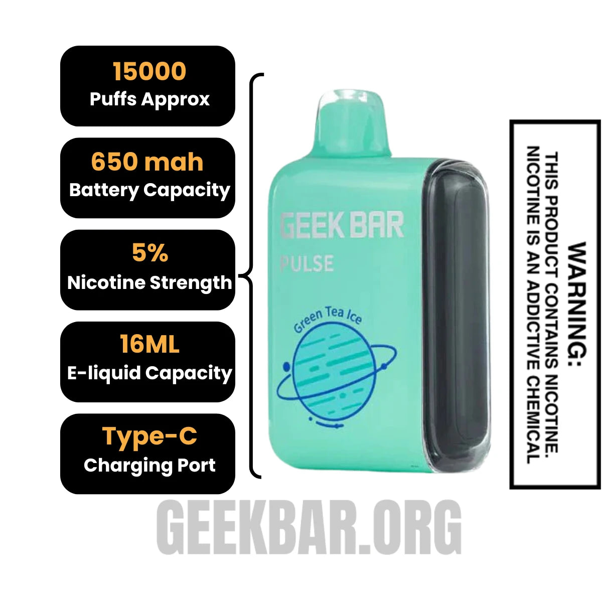 GreenTeaIceGeekBarPulseDisposableVapeSpecification