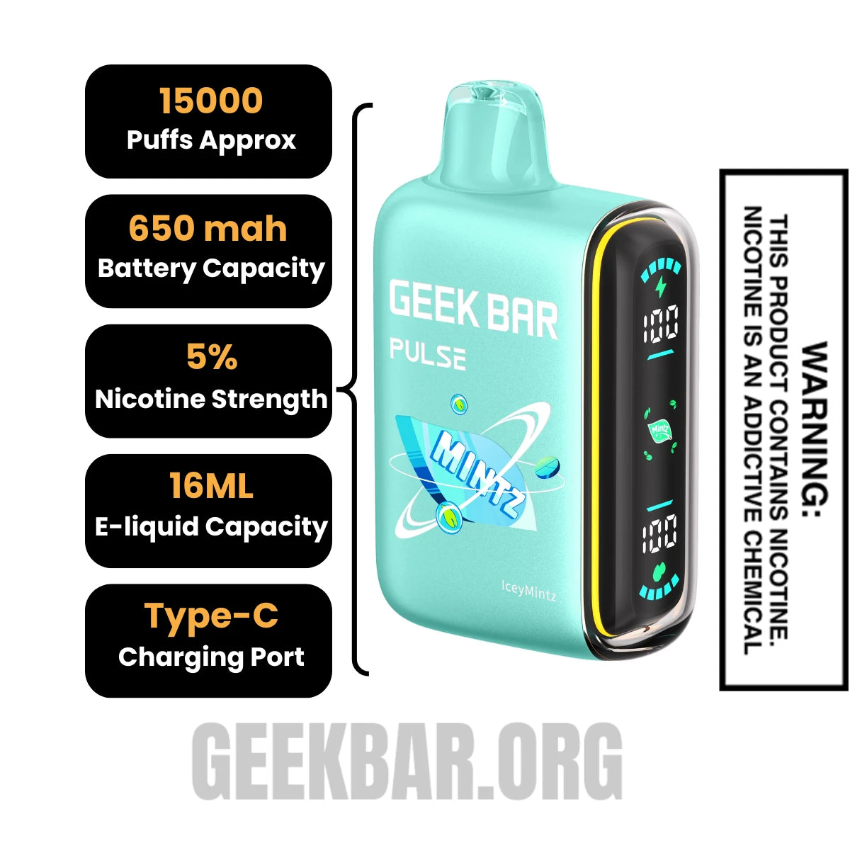 IceyMintzGeekBarPulseDisposableVapeSpecifications