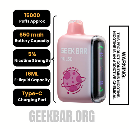 Juicy Peach Ice Geek Bar Pulse Vape Specifications