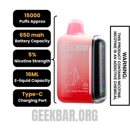 Libra Sour Apple Blow Pop Geek Bar Pulse Vape 