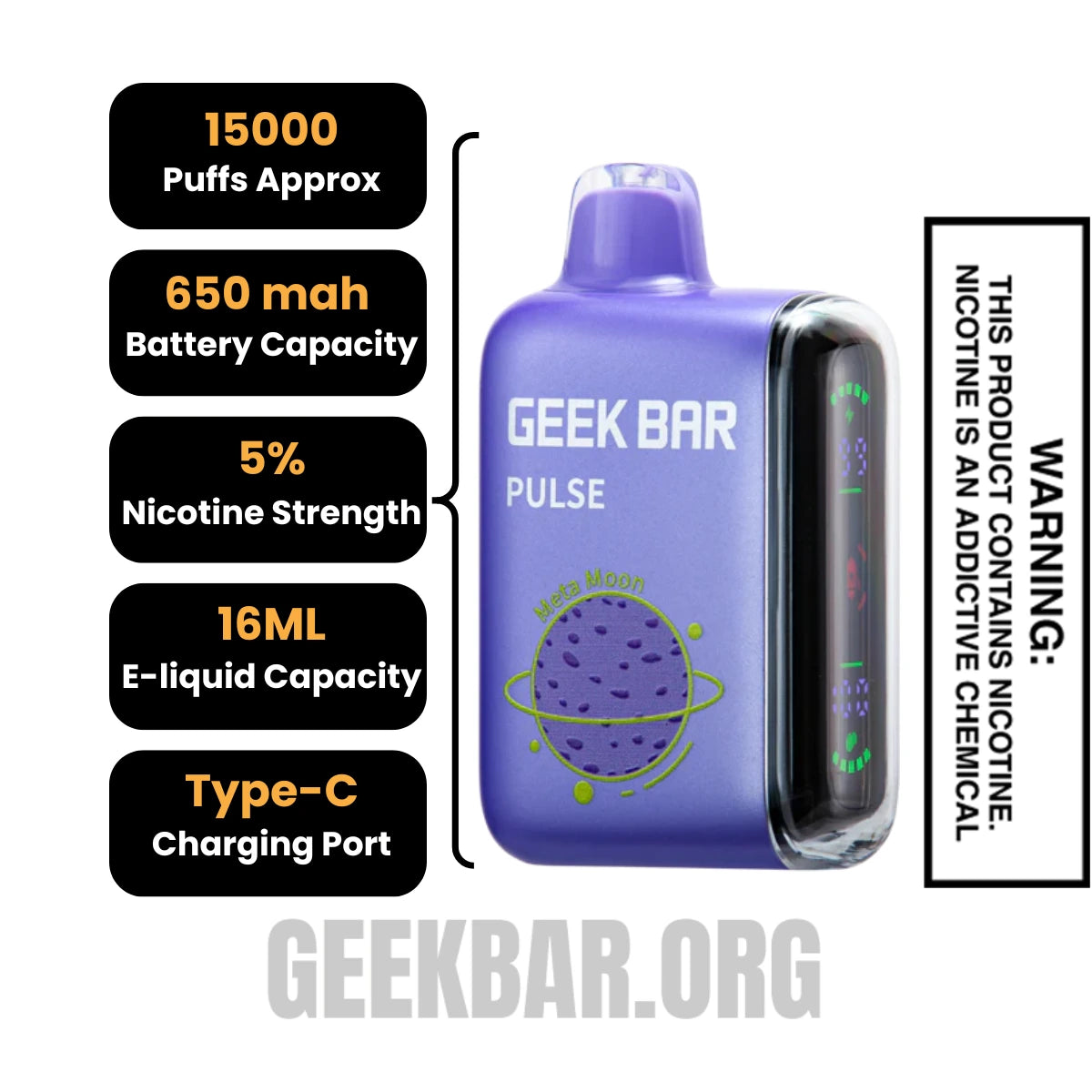 Meta Moon Geek Bar Pulse Disposable Vape Specification