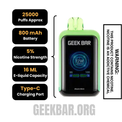 Miami Mint Geek Bar Skyview Disposable Vape Specifications