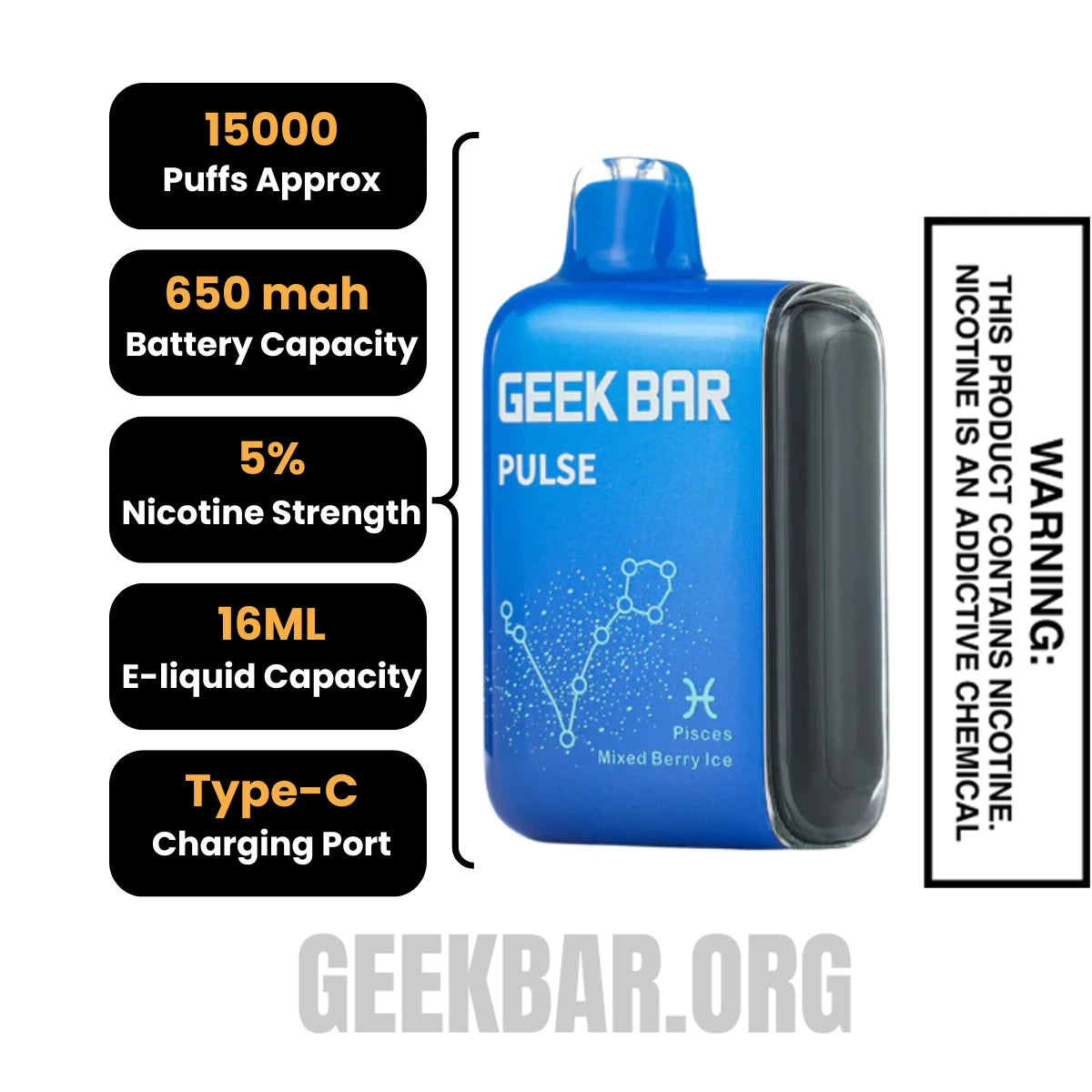 Mixed Berry Ice Geek Bar Pulse Vape Specifications