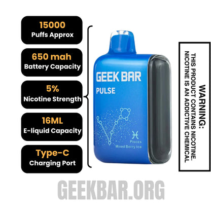 Mixed Berry Ice Geek Bar Pulse Vape Specifications