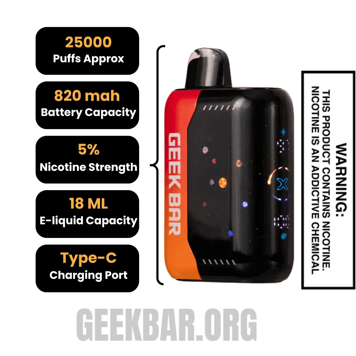 OrangeDragonGeekBarPulseXDisposableVapeSpecifications