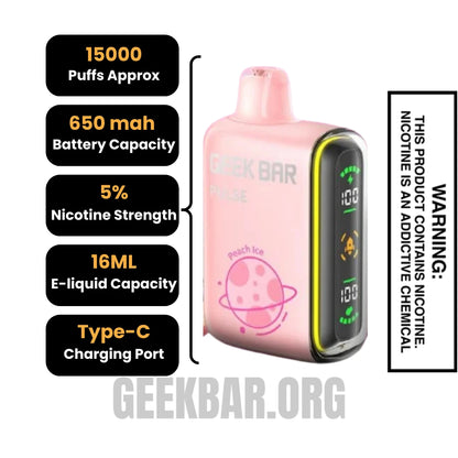 Peach Ice Geek Bar Pulse Vape Specifications