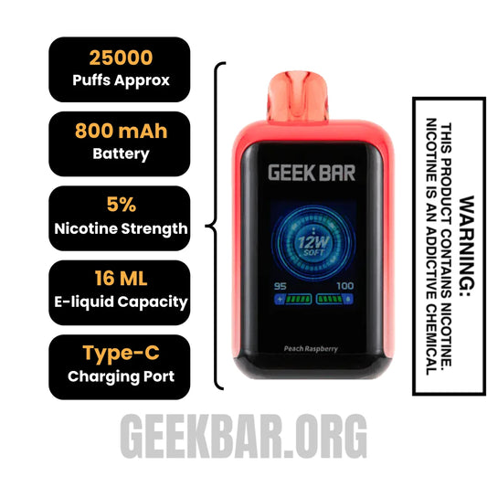 Peach Raspberry Geek Bar Skyview Disposable Vape Specifications