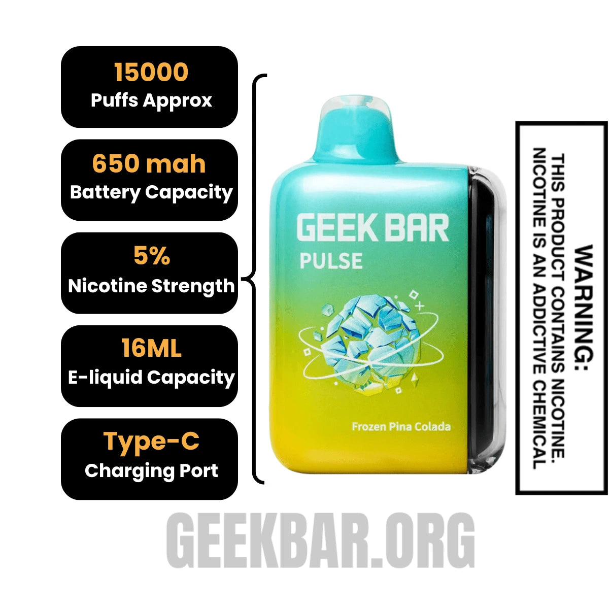 Pina Colada Geek Bar Pulse Frozen Edition Vape Specifications