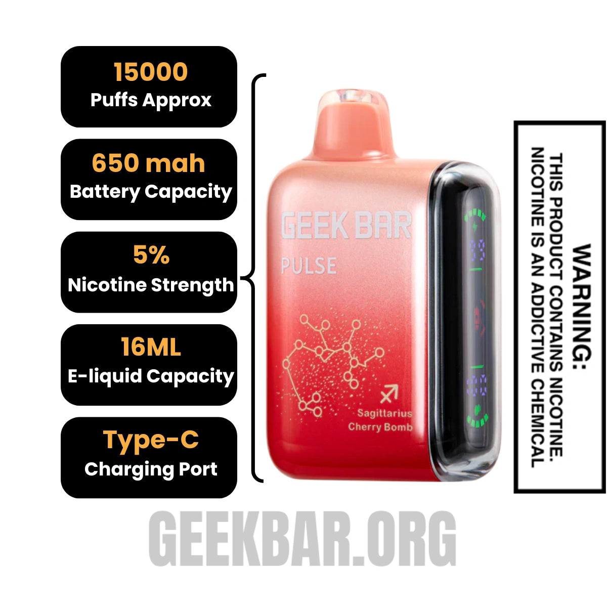 Sagittarius Cherry Bomb Geek Bar Pulse Vape Specification