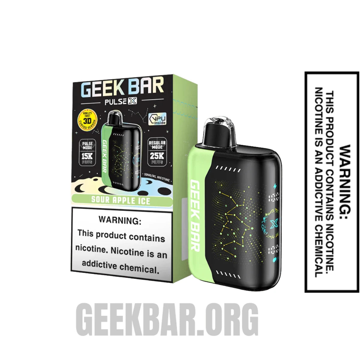 Sour Apple Ice Geek Bar Pulse X Disposable Vape With Package Box