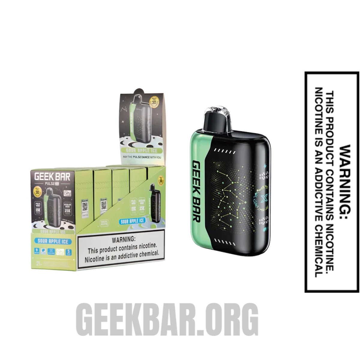 Sour Apple Ice Geek Bar Pulse X Disposable Vape with Bundle Pack