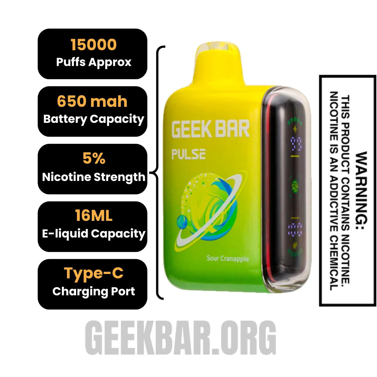 SourCranappleGeekBarPulseDisposableVapeSpecifications