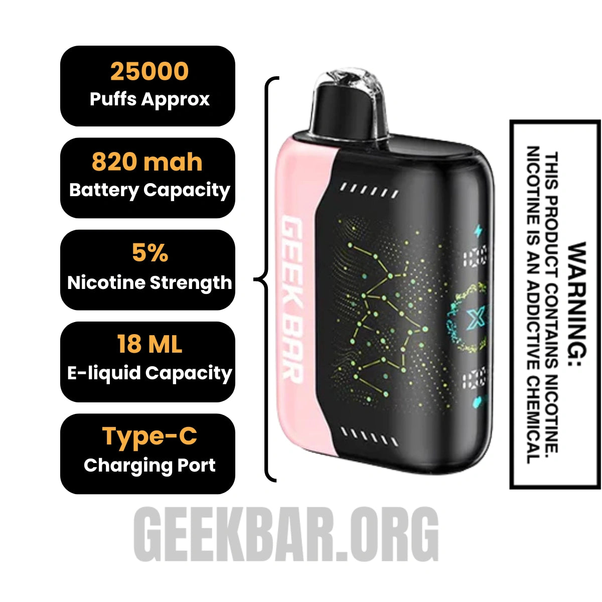 Strawberry B-Pop Geek Bar Pulse X Disposable Vape Specifications