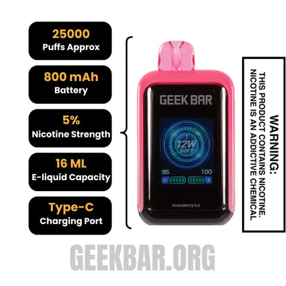 Strawberry Ice Geek Bar Skyview Disposable Vape Specifications