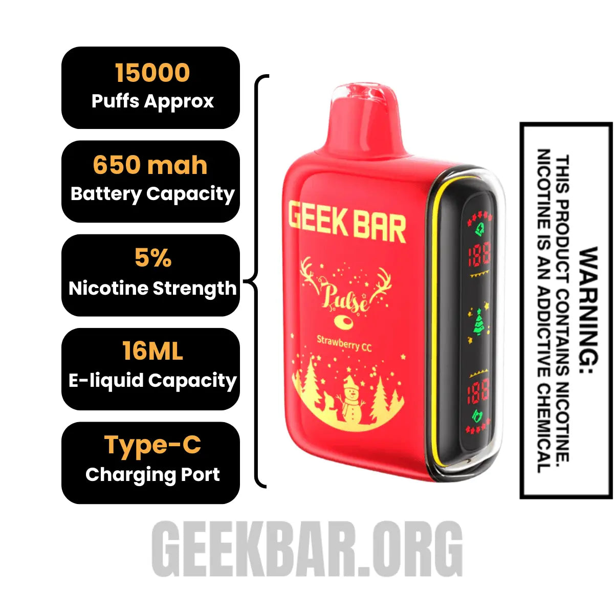 Strawberry CC Geek Bar Pulse Vape Specifications