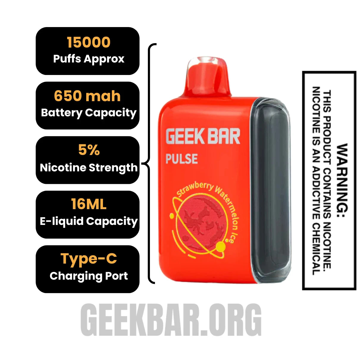 Strawberry Watermelon Ice Geek Bar Pulse Vape Specifications