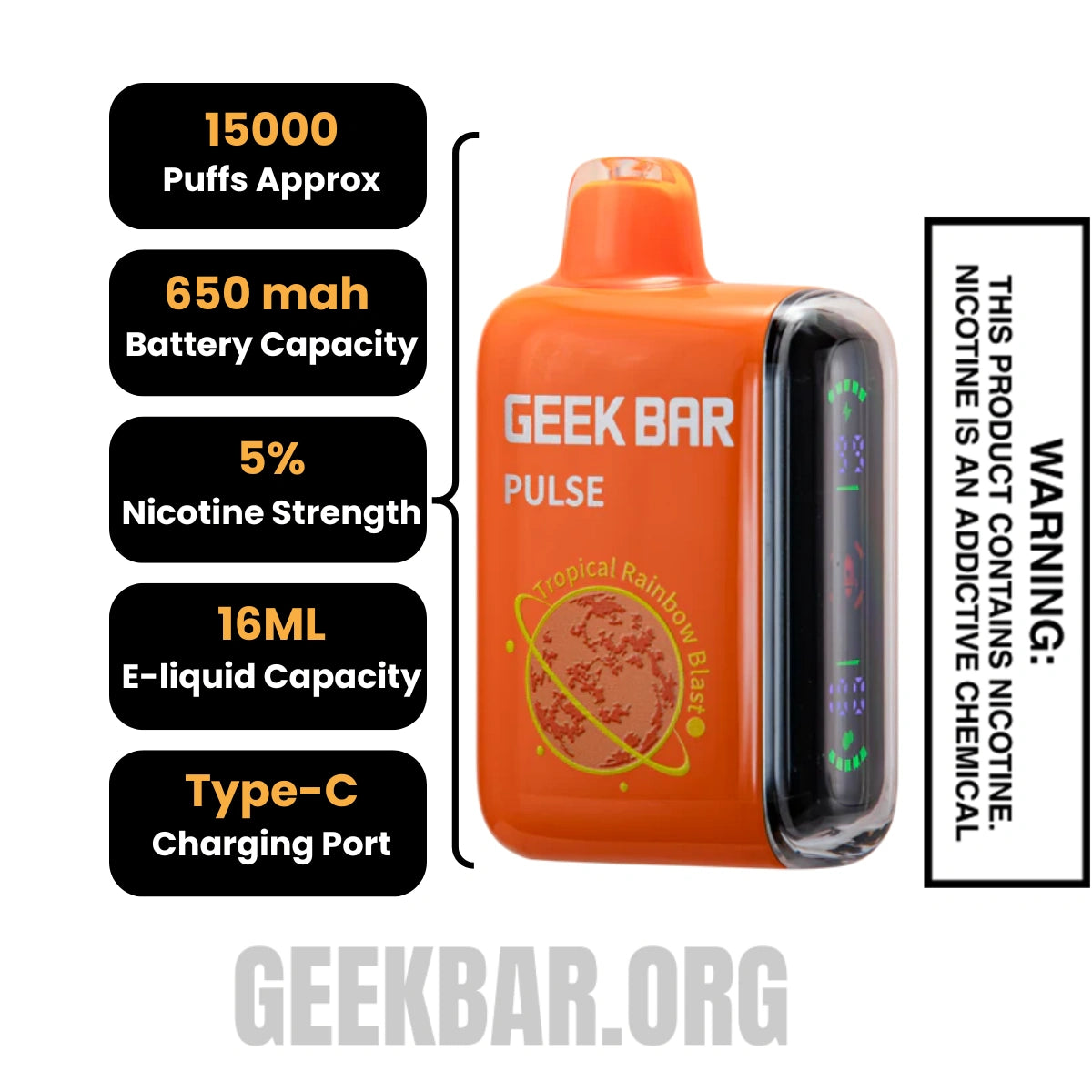 Tropical Rainbow Blast Geek Bar Pulse Disposable Vape Specification