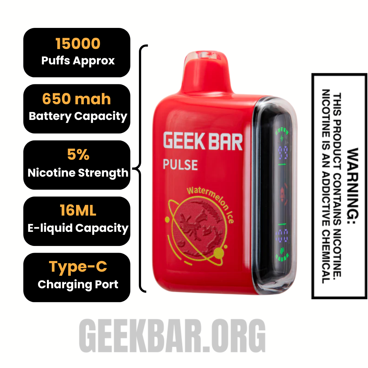 Watermelon Ice Geek Bar Pulse Vape Specifications