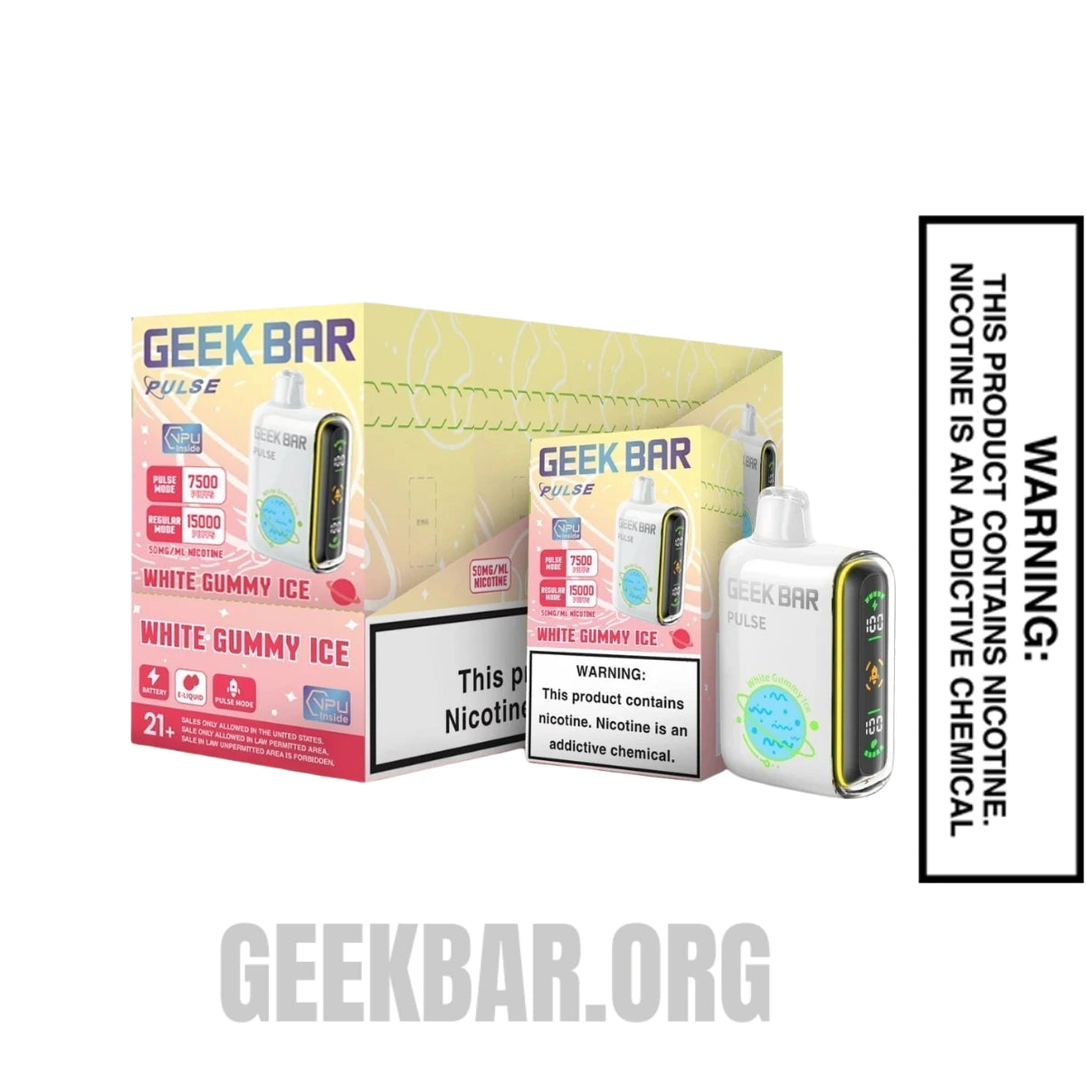 White Gummy Ice Geek Bar Pulse Disposable Vape Bundle Box