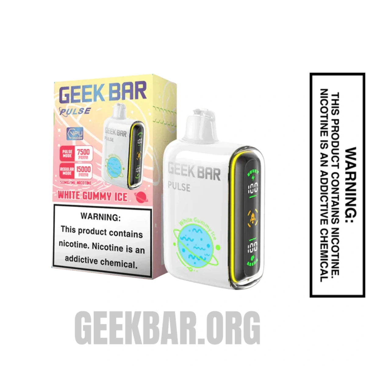 White Gummy Ice Geek Bar Pulse Disposable Vape with PackageBox