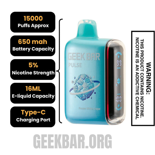 White Grape Geek Bar Pulse Frozen Edition Vape Specifications